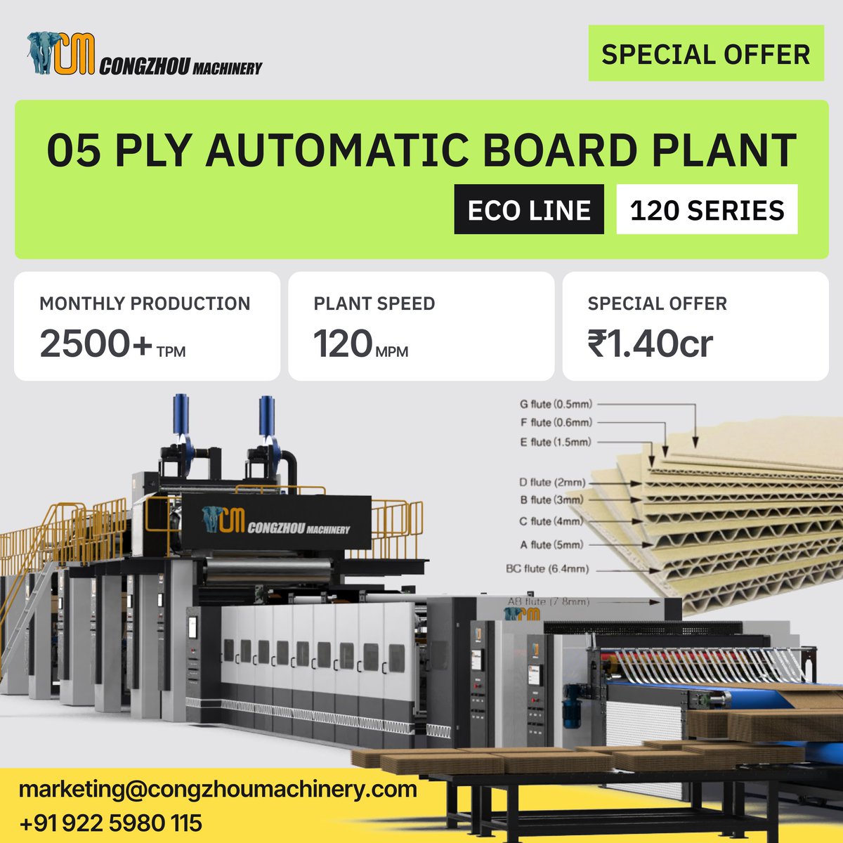 CongzhouMchnry's tweet photo. SPECIAL OFFER!!!
Switching to Automatic Plant is more Economical than ever, 05 Ply ECO Board Plant starting from ₹1.40cr only, visit our website to know more. Available for a Limited Time only.
#CongzhouMachinery #Corrugation #CorrugatedBoard #Cardboard #AutomaticPlant https://t.co/2qIBXLTDdZ