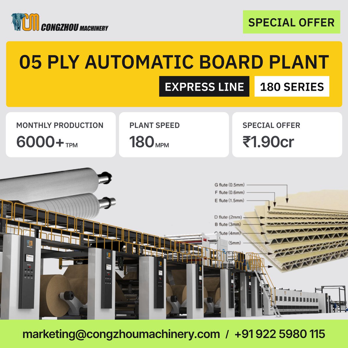 CongzhouMchnry's tweet photo. SPECIAL OFFER!!!
Switching to Automatic Plant is more Economical than ever, 05 Ply ECO Board Plant starting from ₹1.40cr only, visit our website to know more. Available for a Limited Time only.
#CongzhouMachinery #Corrugation #CorrugatedBoard #Cardboard #AutomaticPlant https://t.co/2qIBXLTDdZ