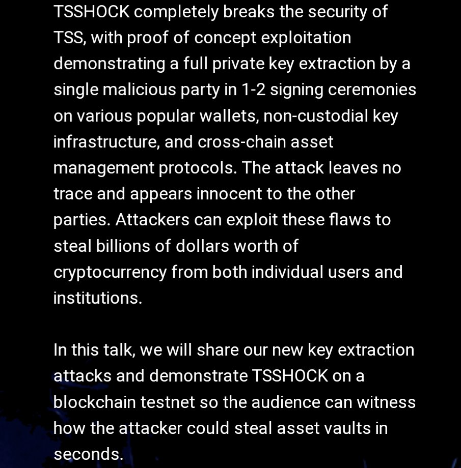 Yet another critical vulnerability on MPC implementations.
Cryptography needs to pass the test of time.

blackhat.com/us-23/briefing…