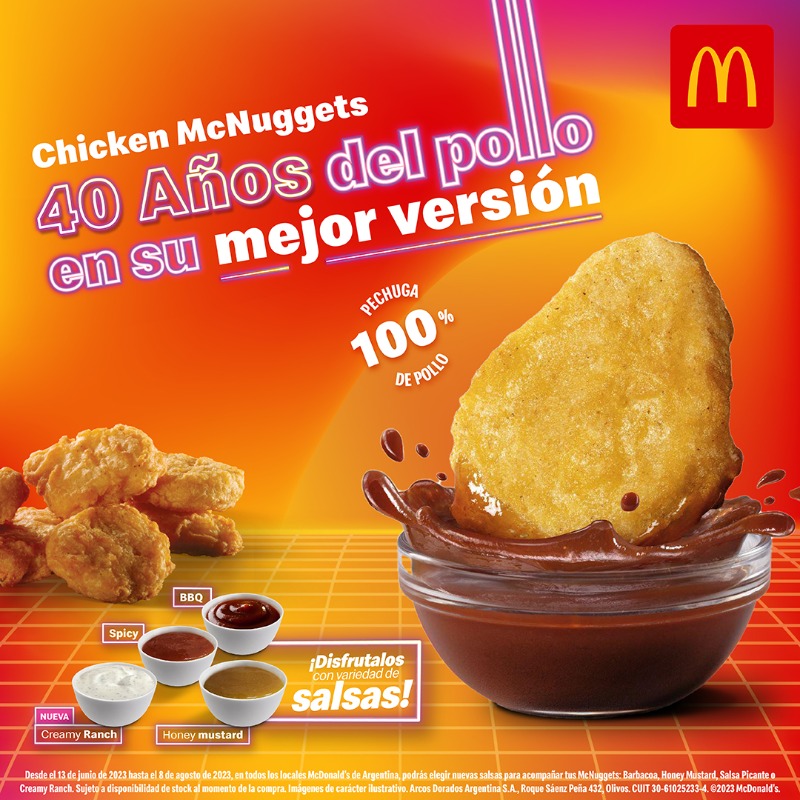 40 años de nuestros McNuggets, 40 años de diversión sin pausa 🤩 ¡Pedilos por la App y retirá en tu local favorito! 📱