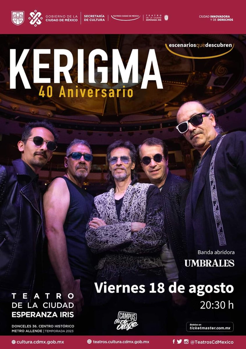 La banda mexicana <a href="/Kerigma_Rock/">Kerigma Rock Oficial</a>  celebrará 40 años de trayectoria musical el próximo 18 de agosto en el teatro de la ciudad Esperanza Iris,  la cita 20.30H #kerigma #conciertos #cdmx #teatrodelaciudad #conciertosmexico <a href="/franciscoruizg/">Francisco Ruiz</a> #culturarockmagazine