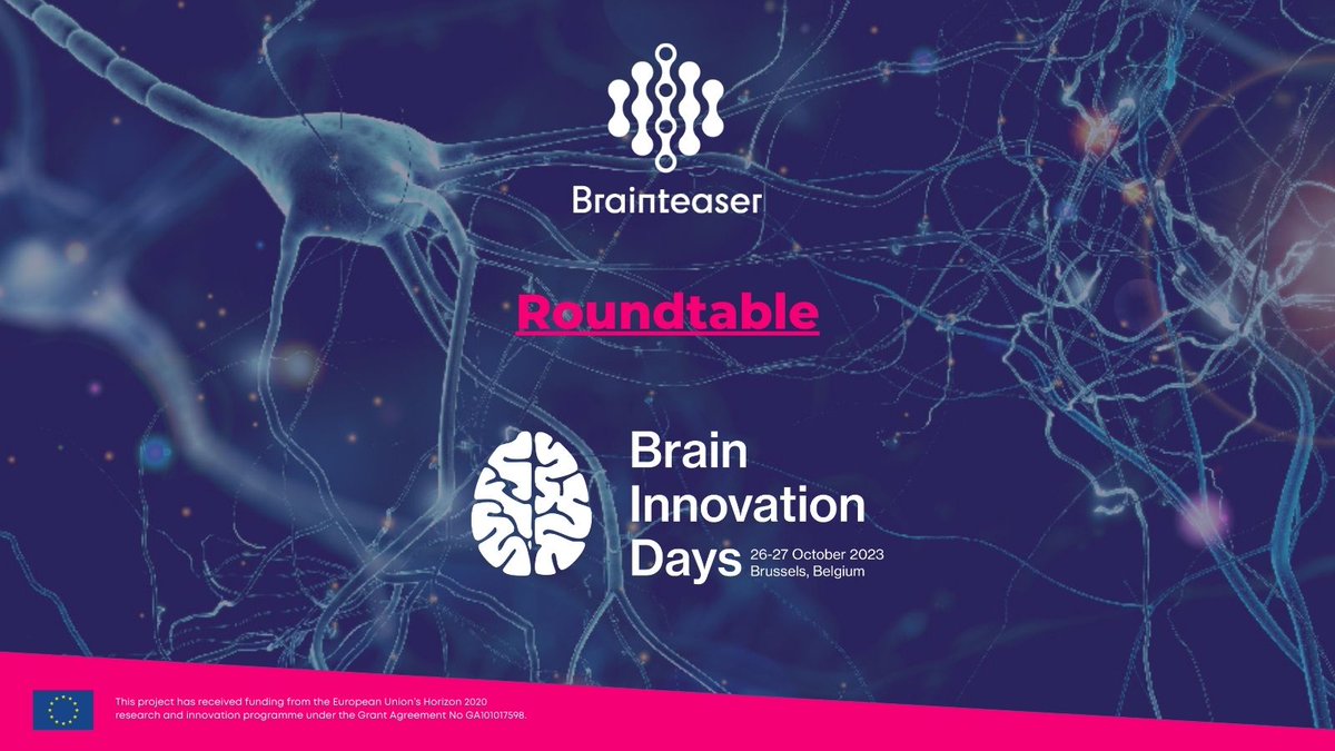 📣 #BRAINTEASEREU #Roundtable @ <a href="/BrainDays/">Brain Innovation Days</a> 2023, organized by <a href="/EU_Brain/">European Brain Council</a>!

👉 This roundtable aims to promote #collaboration among #EUprojects and foster translation of #researchbreakthroughs into #innovation and #policy #changes.

➡️Learn more: 👇brainteaser.health/news/brainteas… 👀