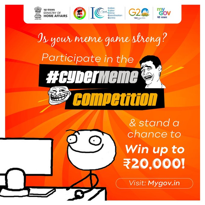 mygovindia's tweet photo. Ready to unleash your creativity? 

Join the #CyberMeme contest on https://t.co/xv0YGS8c9b and create hilarious memes that educate and entertain about cybersecurity.

#CyberSecurity #CyberSafeIndia https://t.co/S3eBYlxDIu