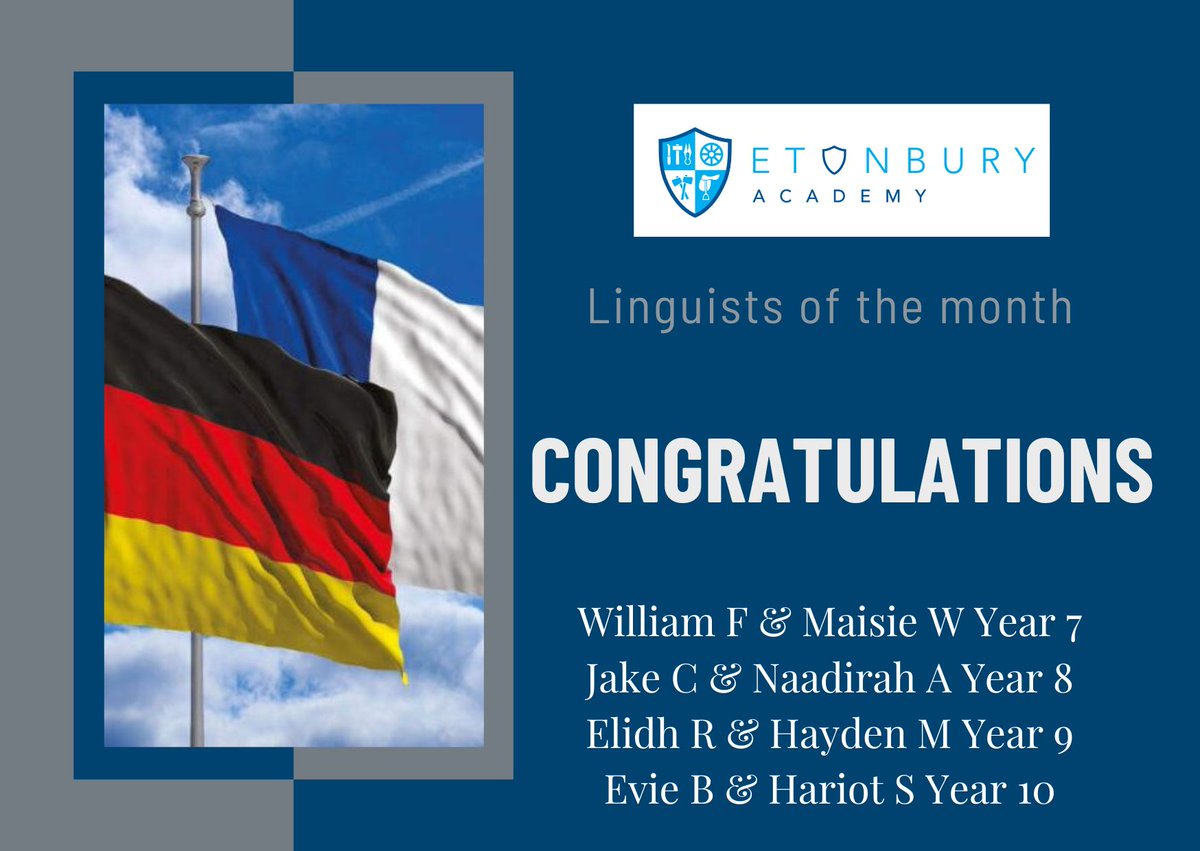 EtonburyAcademy's tweet image. Celebrating our budding linguists. Well done to all our Summer Linguists of the month! Keep up the great work 📷
#AlwaysAimHigher
#beststudents