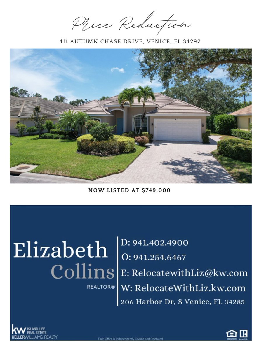 NEW Price‼️

🏠 3/2.1/2 w/Office, Pool & Golf Cart Garage ⛳️

Live the Country Club Lifestyle in Venice, FL! 🏌️‍♀️🏊‍♂️
➡️Link to MLS:  lnkd.in/e52Kqtnb

#CountryClubLiving #VeniceFlorida #realestate  #GolfCommunity #GulfCoastProperty   #golflife #golflifestyle #gulfbeaches
