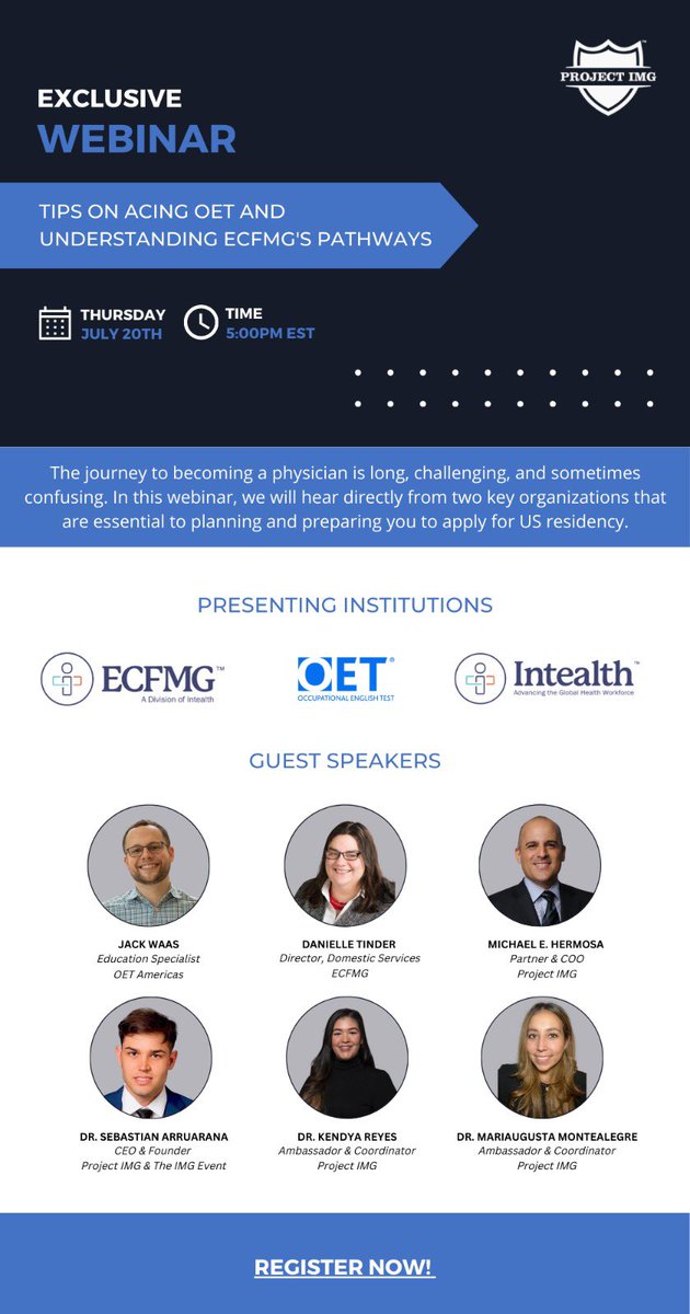 Hey #MedTwitter TODAY IS THE DAY!!! 
<a href="/ECFMG_IMG/">ECFMG for IMGs</a>, <a href="/Intealth/">Intealth</a> and <a href="/OETOfficial/">OET</a> have important information for all of us IMGs. You can’t miss this opportunity! 

Register here 👇🏻
zoom.us/webinar/regist…