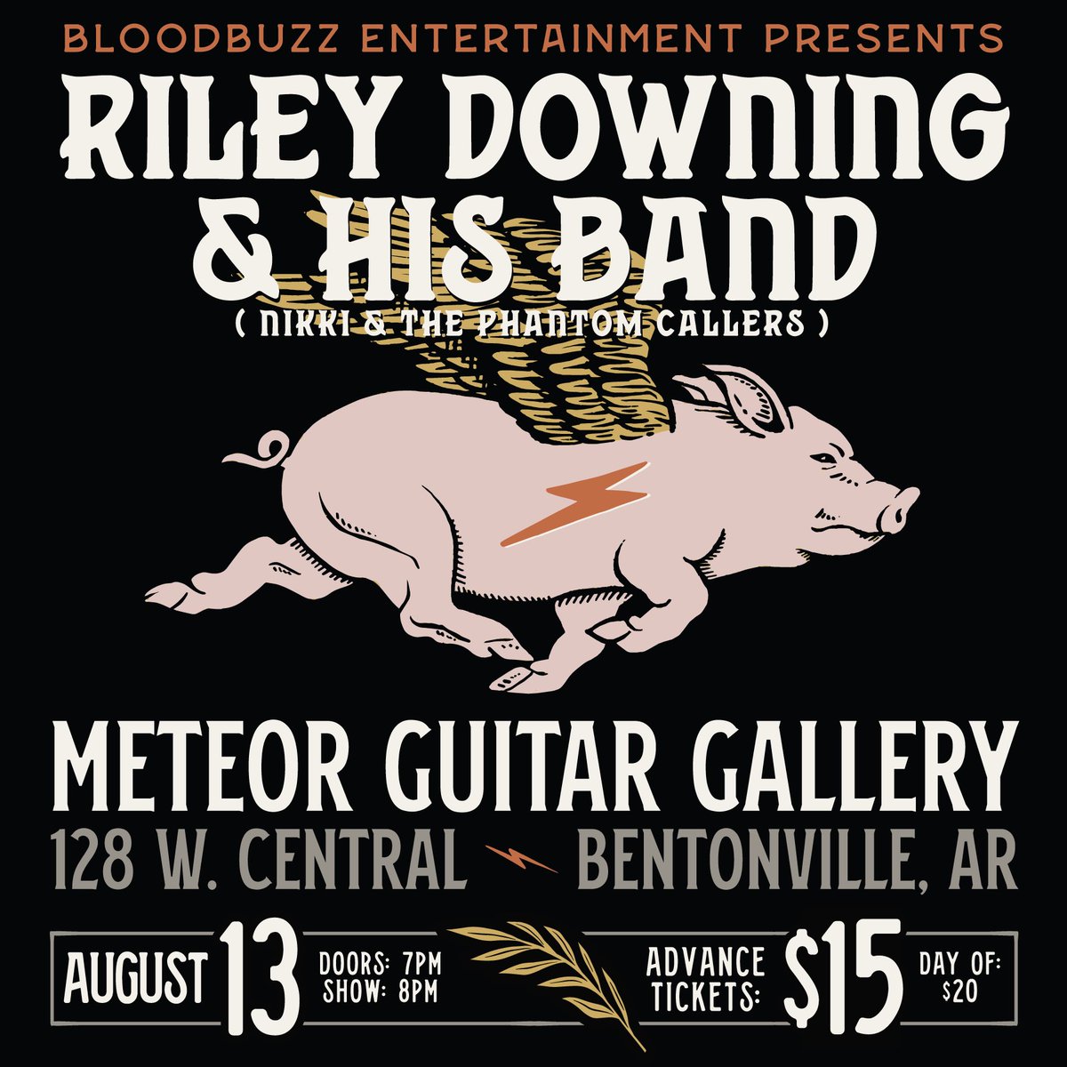 Riley Downing returns to #Bentonville and the @meteorguitar on 8/13 with a full band! Tickets on sale now! eventbrite.com/e/riley-downin…