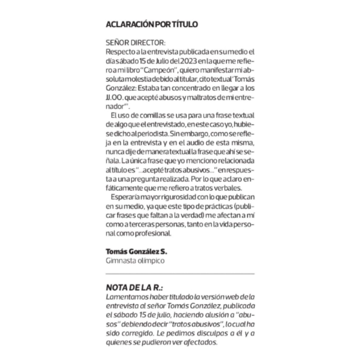 Tomas Gonzalez (@tomasgonzalez1) on Twitter photo Comparto Carta al Director de hoy en <a href="/latercera/">La Tercera</a> en relación al artículo publicado por el medio el sábado 15 de julio. Comparto Carta al Director de hoy en <a href="/latercera/">La Tercera</a> en relación al artículo publicado por el medio el sábado 15 de julio.