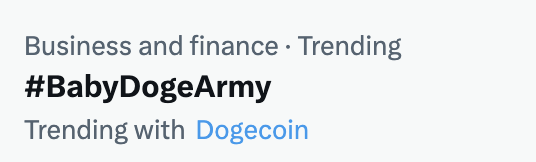BabyDoge's tweet photo. The #BabyDogeArmy is trending alongside #Dogecoin https://t.co/N62XNzEBCR