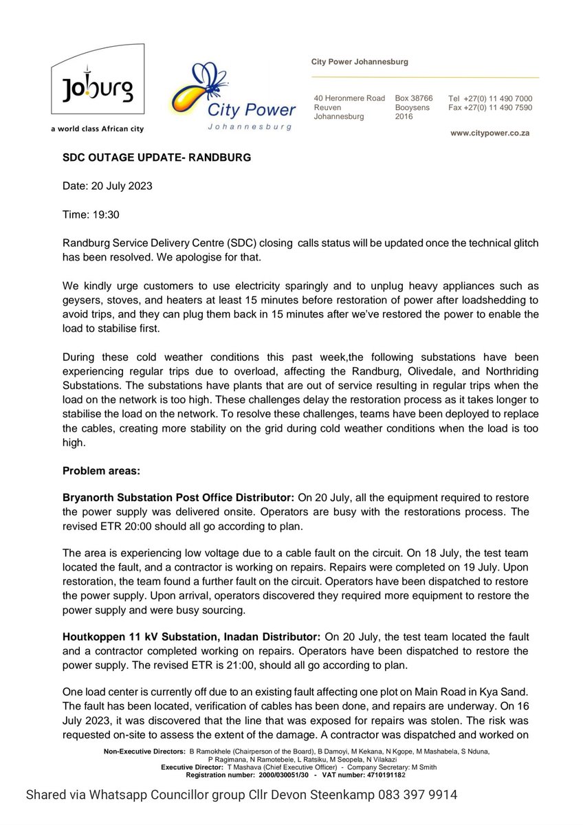 THEDEVCHEV's tweet image. ⚡ #CityPower outages latest update