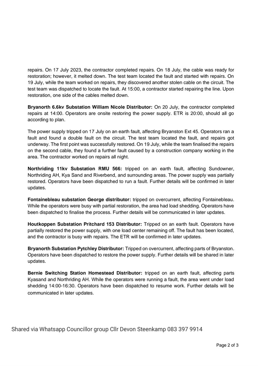 THEDEVCHEV's tweet image. ⚡ #CityPower outages latest update