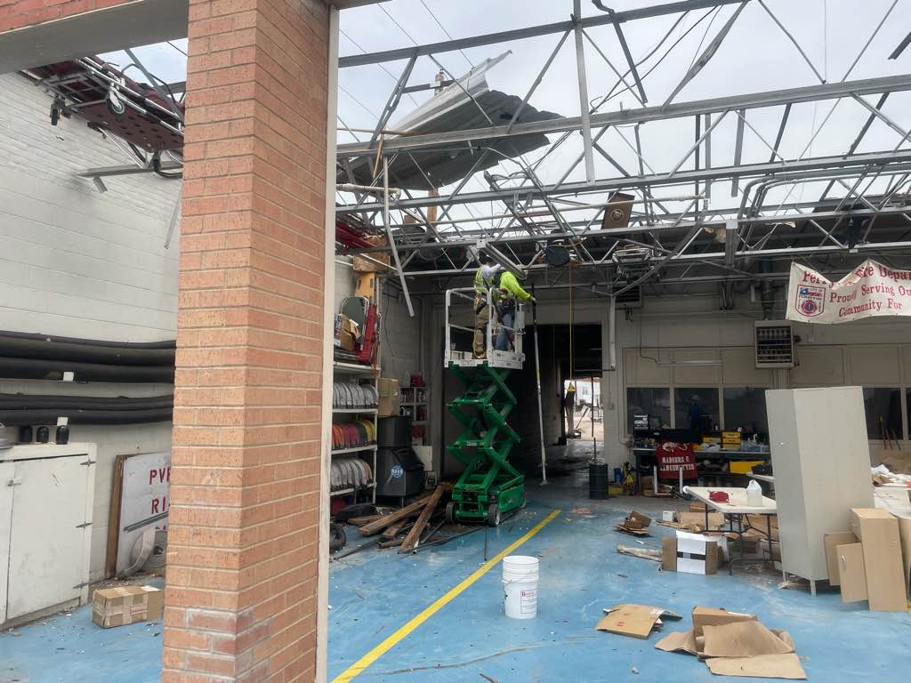TMLIRP Project Spotlight: SynergyNDS continues recovery of multiple buildings in the City of Perryton including the City Hall and several Warehouse/Shop buildings after a tornado caused significant damage throughout the city.