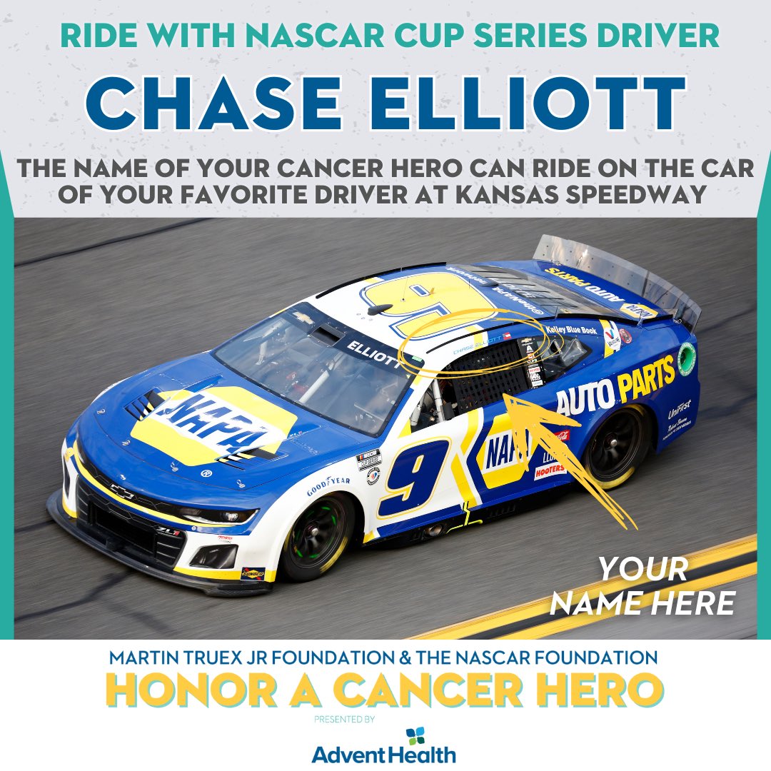 Honor Your Cancer Hero by having them “ride” on my car at Kansas Speedway! 

Bid now at nascarfoundation.org/cancerhero

 <a href="/MTJFoundation/">MTJFoundation</a> | <a href="/NASCAR_FDN/">The NASCAR Foundation</a>