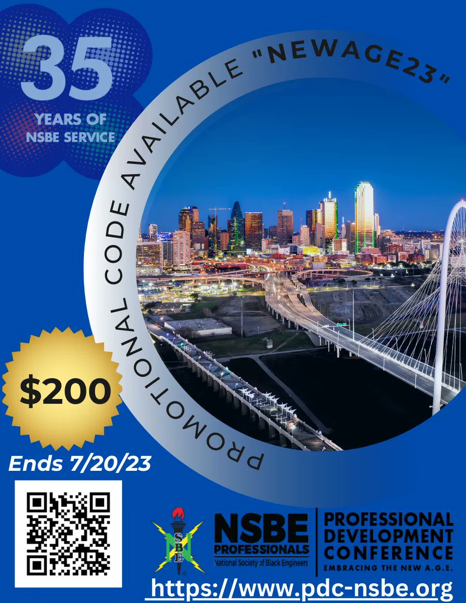 LAST DAY for our #NSBEPDC2023 PROMO special "NEWAGE23"! We want to see you there - because WE SEE YOU!! #DallasPDC #WECU!
bit.ly/PDC2023Registr… 
#NSBEPDC2023 #NSBEProfessionals #BlackEngineers #Leadership #NSBE
