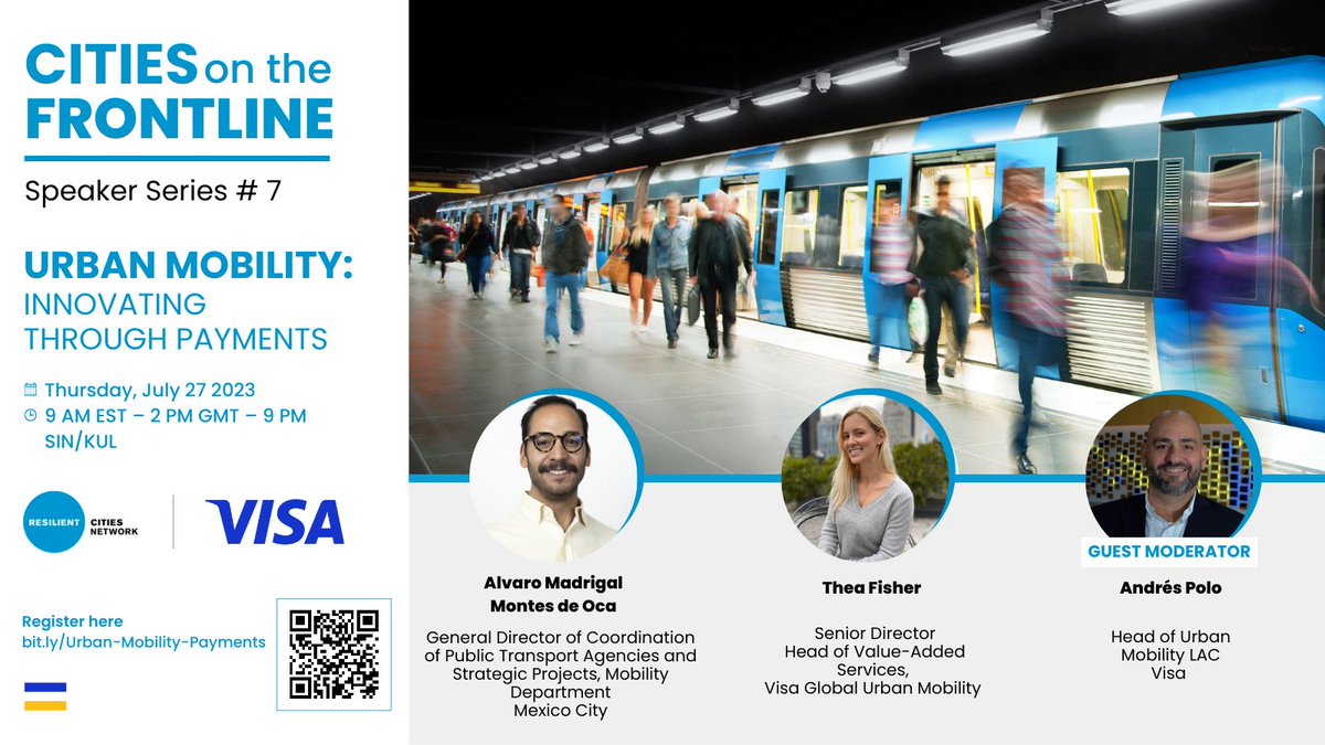 RCitiesNetwork's tweet photo. In our next #CitiesOnTheFrontline we're discussing the role that innovation plays in strengthening urban mobility systems 🚌🚇 🚴♀️& how solutions around open payments can help cities provide more flexible & effective public transport services.
Join us ➡️🔗 https://t.co/TQleLFmnPS https://t.co/nflkszaClV