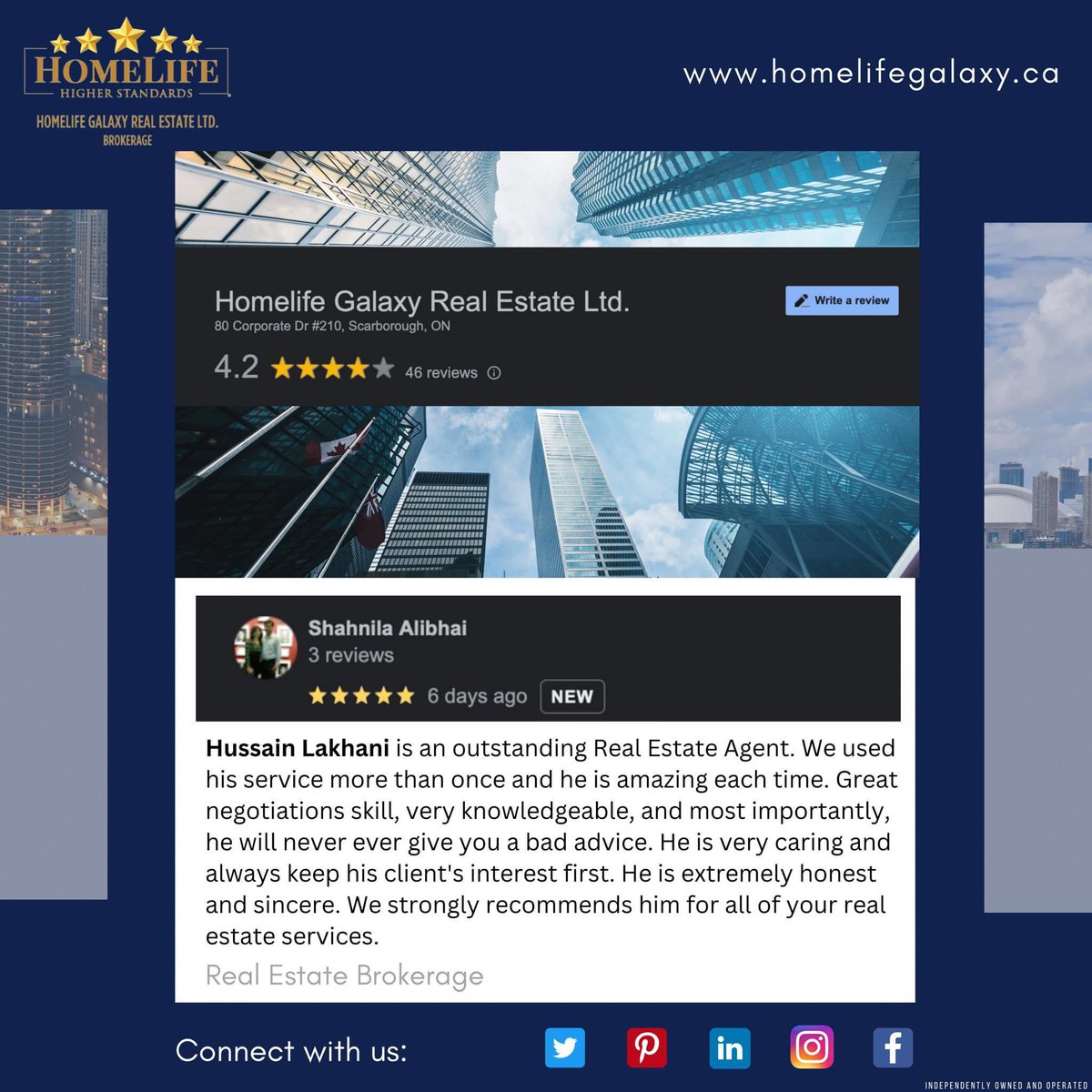 Another Review from our happy client. Thank you for having confidence in our team. 

Your Suggestions and review matter the most to us. It will only help us do better in the future. 

#Homelifegalaxy #homelife #realestate #review   #followus #realtors #treb #clientreview