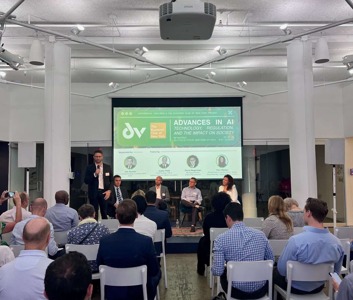 NVCA (@nvca) on Twitter photo 🎉 Thank you, <a href="/differentialvc/">Differential Ventures</a> and <a href="/EconClubNY/">The Economic Club of New York</a>, for hosting an enlightening discussion on "Advances in #AI #Technology, #Regulation, and the Impact on Society," moderated by <a href="/Acosta/">Jim Acosta</a>, and featuring <a href="/alexrosebud/">Alex Walden</a>, David Magerman, and our own Justin Field. 🌌🚀 🎉 Thank you, <a href="/differentialvc/">Differential Ventures</a> and <a href="/EconClubNY/">The Economic Club of New York</a>, for hosting an enlightening discussion on "Advances in #AI #Technology, #Regulation, and the Impact on Society," moderated by <a href="/Acosta/">Jim Acosta</a>, and featuring <a href="/alexrosebud/">Alex Walden</a>, David Magerman, and our own Justin Field. 🌌🚀