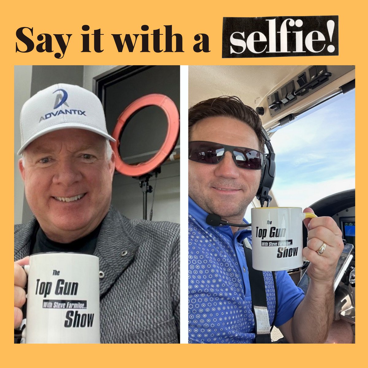 We love Selfies! Thanks to Steve Farmiloe from the Top Gun Show for sporting our AX swag. Advantix President Nathan Brown says right back at you Steve, while he was cruising at 7,500 ft in a Saratoga!
#ShareAXSelfies