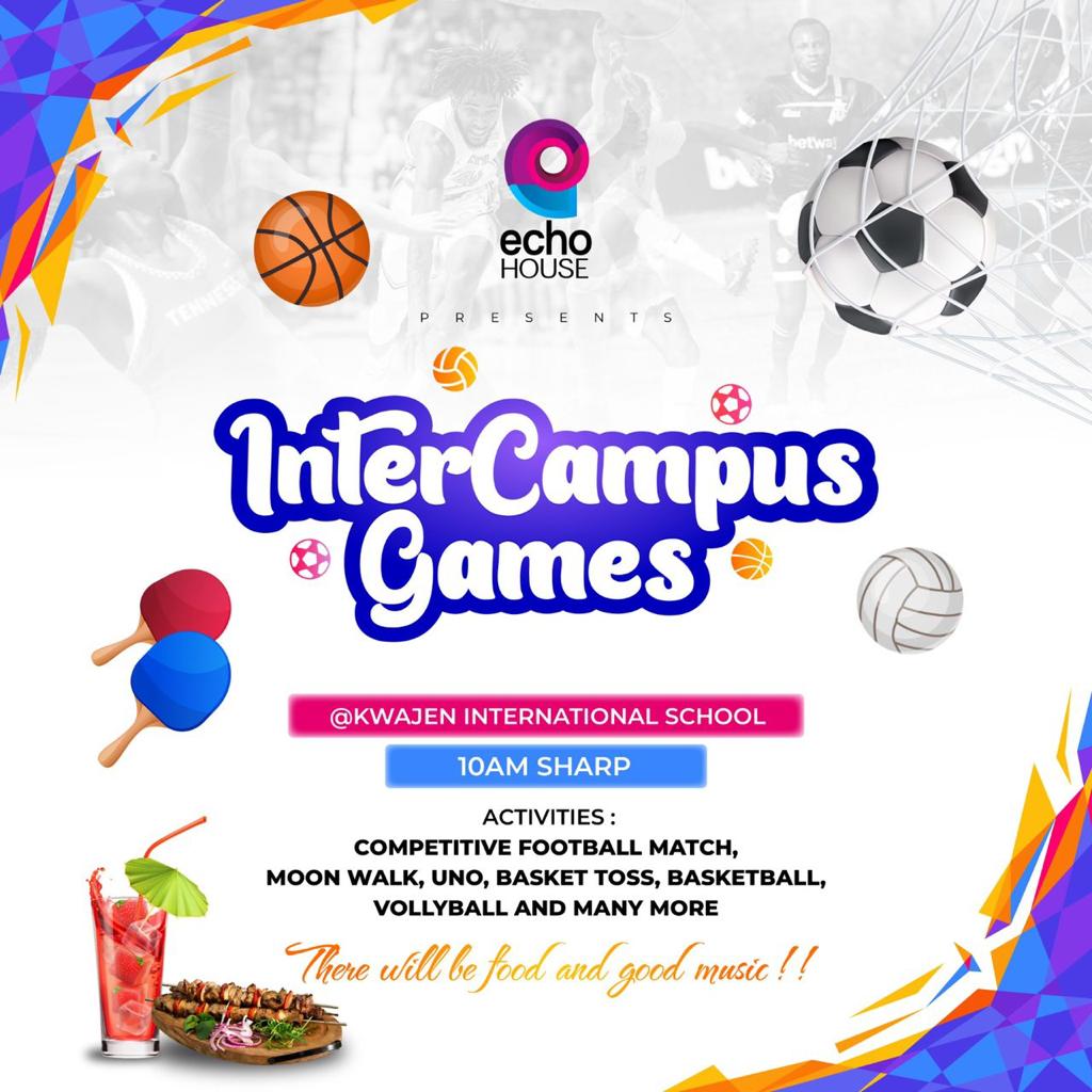 thebuzzmedia_'s tweet photo. Echo House presents a fun-packed inter-school fun and games event dubbed InterCampus Games which comes your way on Saturday at the Kwajen International School, 10am prompt. Promises to be a fun-packed and exciting one this. Stay tuned for live updates. https://t.co/fdM0Bj5Obd