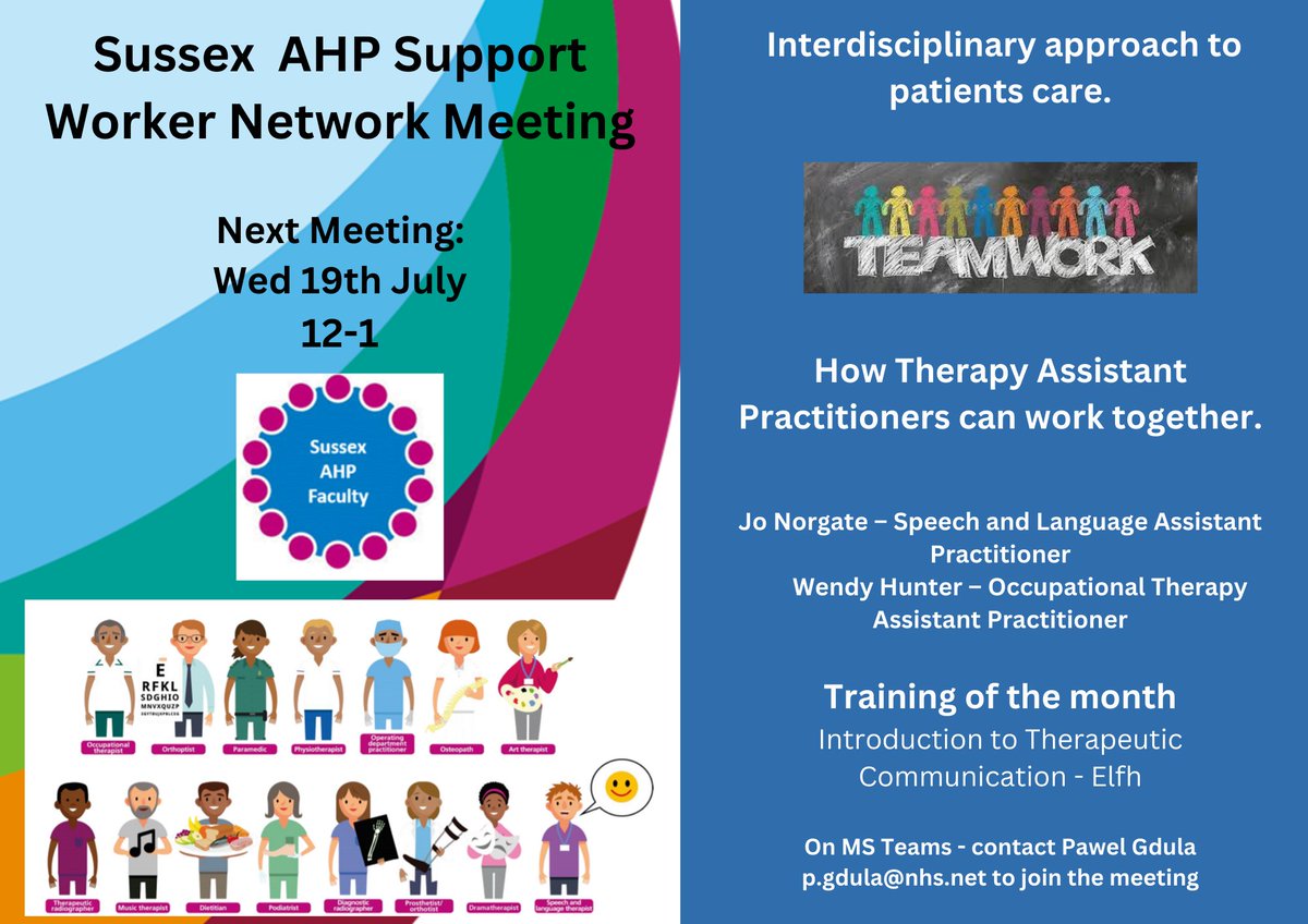GdulaPawel's tweet photo. 📢Thank you Jo and Wendy for talking @ Sussex #ahpsupportworkers network about your roles and how #AHPassistantpractitioners can work together #MDT.
#AHPSussex #AHP #oneworkforce @SxHealthandCare https://t.co/aYNRlXyz4k