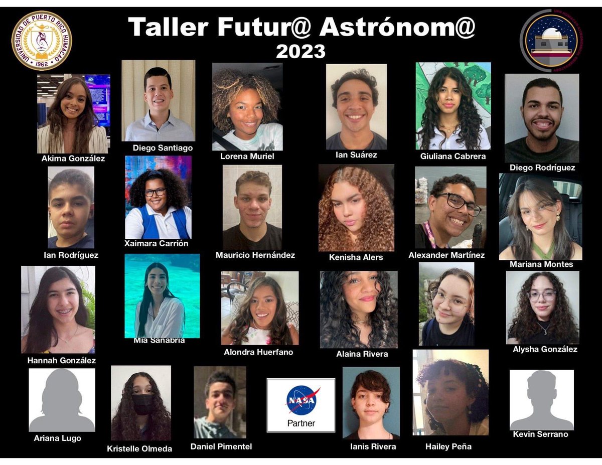 👇 Meet our third Cohort of Future Astronomers! 👏 ¡Nos complace presentarles al grupo de estudiantes de 10mo a 12mo grado de nuestros talleres de verano "Futur@ Astrónom@" del 2023! ¡Felicidades Futur@s Astrónom@s! <a href="/nasa_pr/">NASA PR Space Grant Consortium</a>  <a href="/fisicauprh/">Física y Electrónica</a>  #UPRH