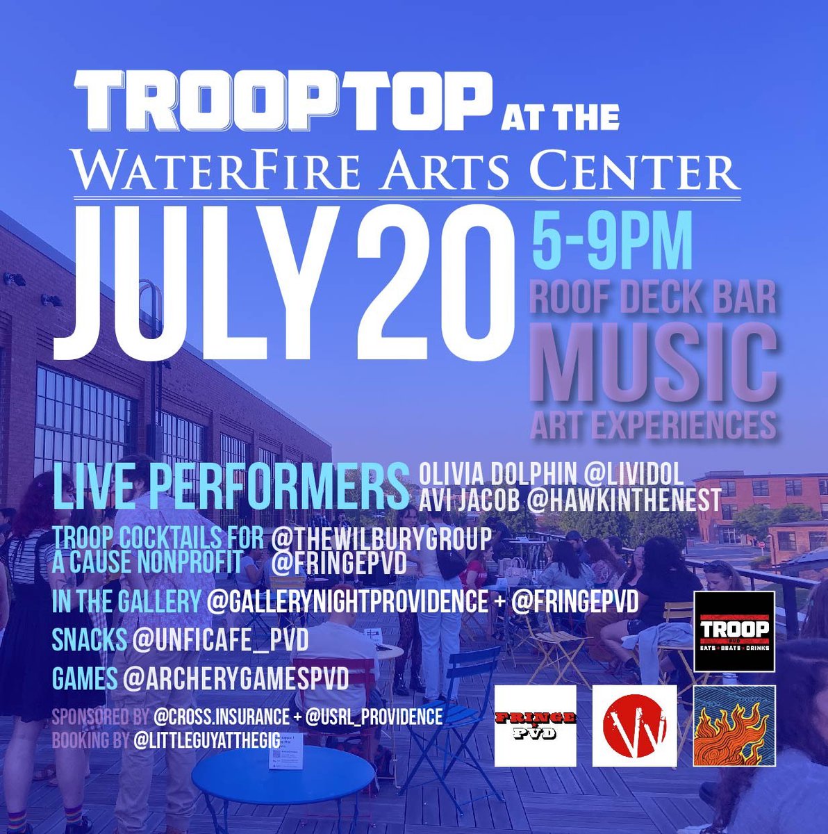 Enjoy art, music, drinks, and a rooftop sunset all while supporting @fringepvd TONIGHT, at the Waterfire Arts Center! bit.ly/3q51ChX