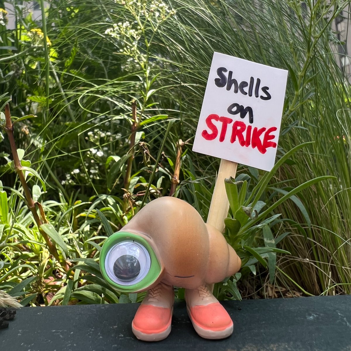 Spotted: Marcel the Shell with Shoes on picketing today at 30 Rock @WGAEast @sagaftra