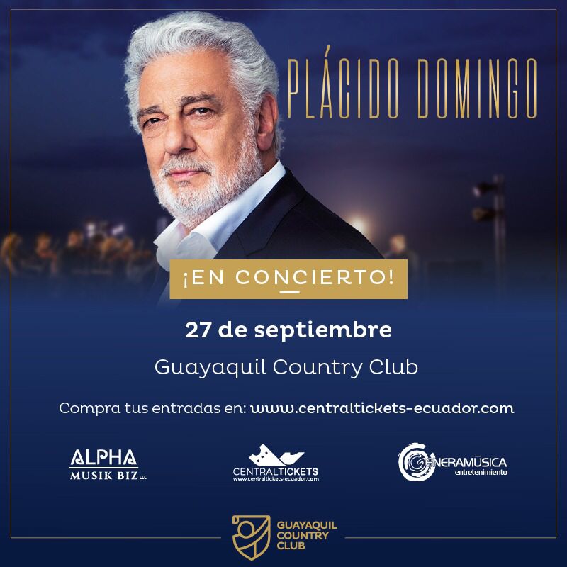 Plácido Domingo en Guayaquil 🎶Un encuentro histórico que elevará nuestro mundo del entretenimiento. Entradas en Central Tickets Ecuador.

🗓 Miércoles 27 de septiembre, 21:00 hrs.
📍 Country Club de Samborondón.

#PlacidoDomingoEnEcuador#GenerandoEmociones