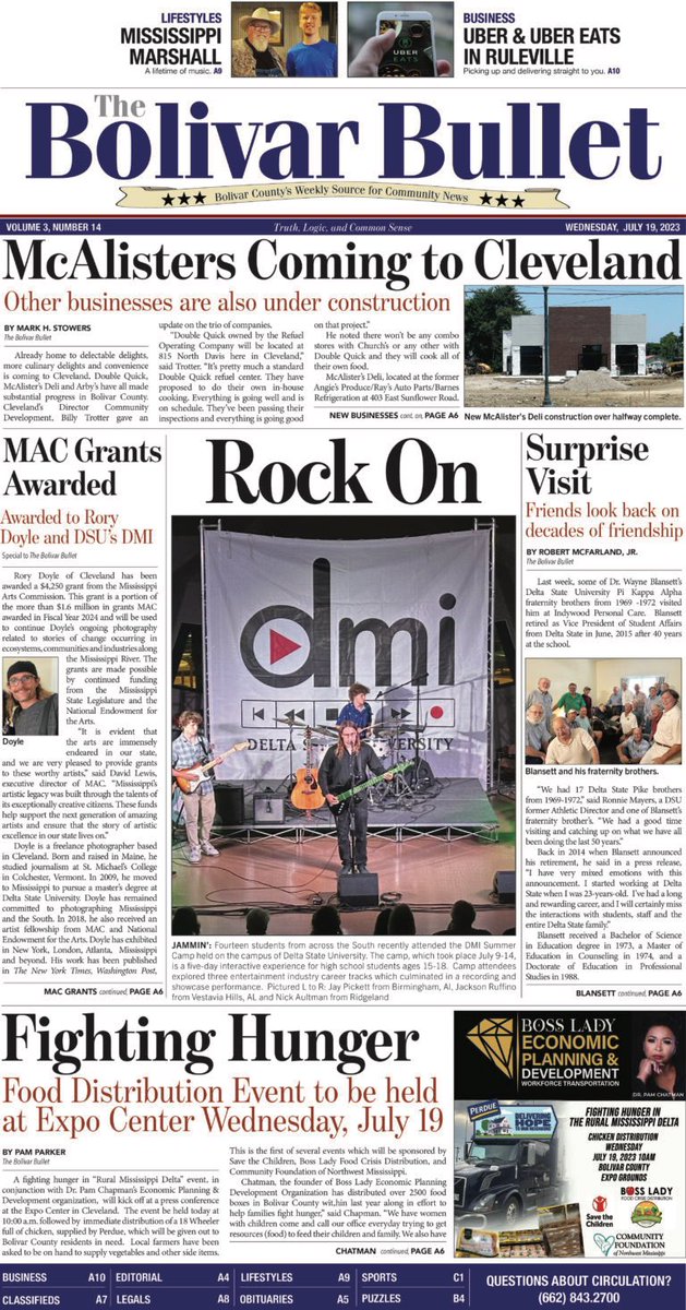 DMI on the front page of the Bolivar Bullet. Rock on!! <a href="/DeltaState/">Delta State University</a> <a href="/DSU_Foundation/">Delta State University Foundation</a> <a href="/DSU_Alumni/">Delta State Alumni</a>