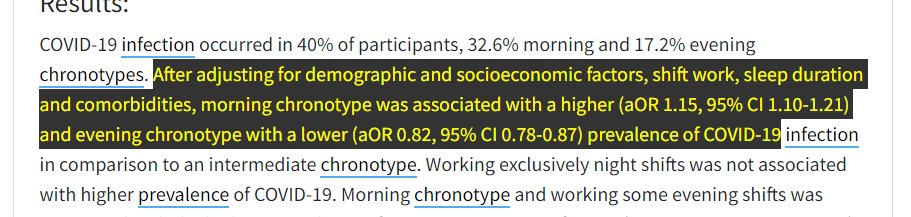 Interesting - *on the night shift*, early birds get c19 at a much greater rate than night owls. Wonder if it's the reverse for daytime jobs?

pesquisa.bvsalud.org/global-literat…