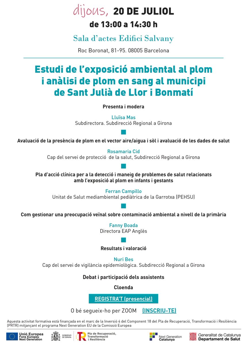 PEHSUGarrotxa's tweet photo. Avui participació de la #PEHSU @hospiolot a les sessions científiques organitzades per l'Agència de Salut Pública de Catalunya per explicar el Pla d'acció clínica de detecció i maneig del #plom en infants i embarassades a Bonmatí. https://t.co/WFLFdFyqZq