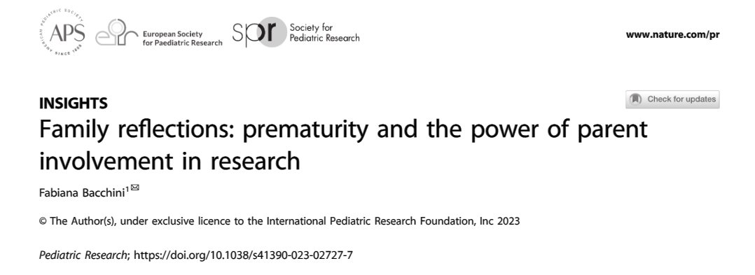 📣 Exciting News! 🎉 Our Executive Director, @FabianaBacchini's article 'Family reflections: prematurity and the power of parent involvement in research,' has been published online in @SpringerNature Read here: rdcu.be/dg3qG