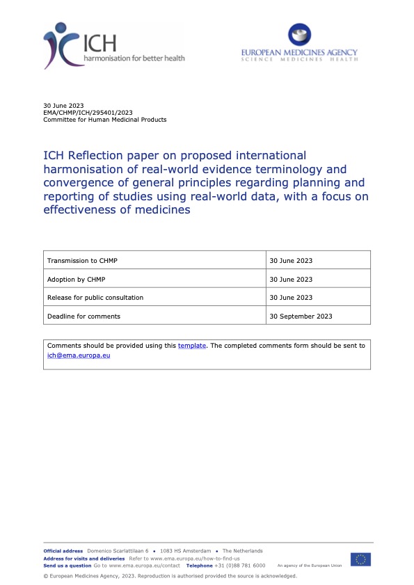 taoexcellence's tweet photo. The #ICH has released a reflection paper on "International Harmonisation of #RWE Terminology and Convergence of General Principles Regarding Planning and Reporting of Studies Using #RWD, with a Focus on Effectiveness of Medicines." https://t.co/yE9bSpKTAG https://t.co/Vwj5MLt7s3