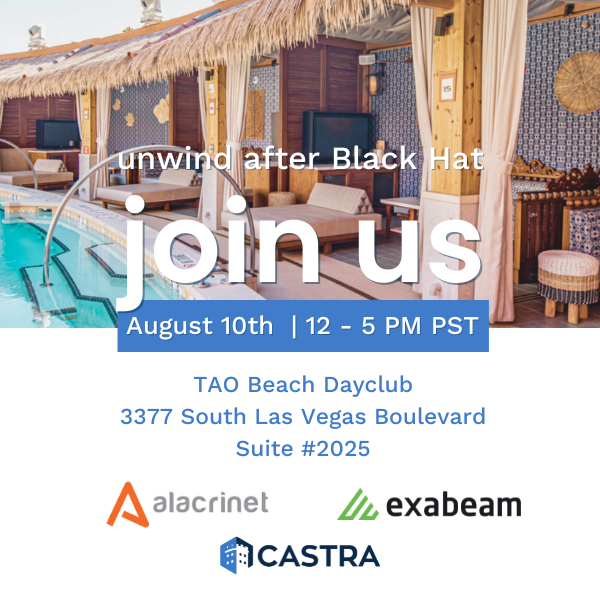 CastraManaged's tweet photo. Grab a seat by the pool (or maybe just cannonball right in 🌊) with us on August 10th after Black Hat 2023 for a chat with industry friends.

We'll be joining Alacrinet and Exabeam to talk all things SIEM, MDR, and more.

Register today! 😎
https://t.co/3RBB9LmXb6 https://t.co/kJMuMGUDPd