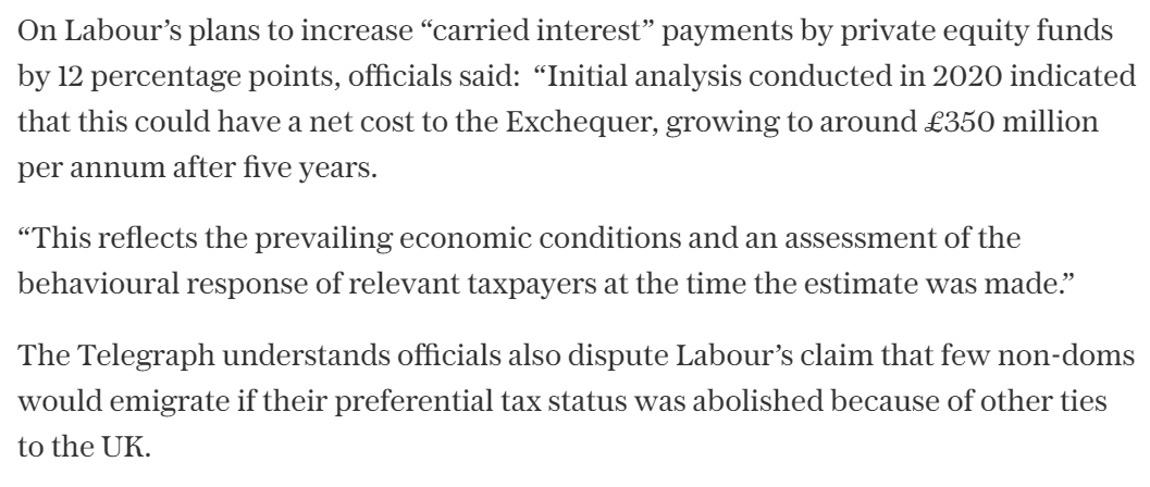 MikeLavan_'s tweet photo. @Summers_AD I wonder whether this is because the £350mil cited in the Telegraph's report was actually wholly related to the question of carried interest, rather than non-dom status reform (extract below) - the article/headline seemed to conflate the two issues: https://t.co/H2Du8OYBkF