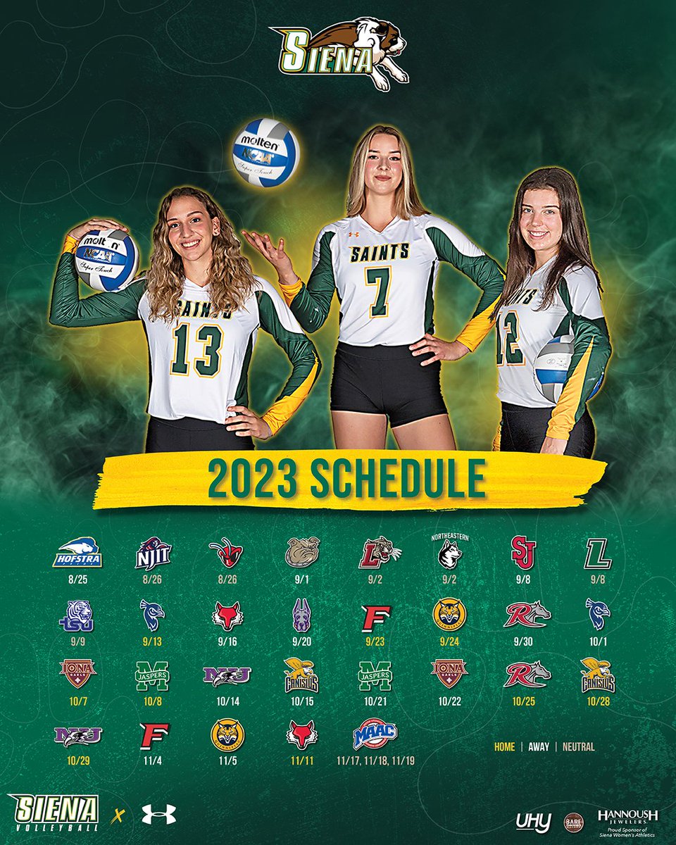🏐🗓️

The schedule for the milestone 5⃣0⃣th varsity season of <a href="/SienaVB/">Siena Volleyball</a> and the 2⃣nd year of the <a href="/CoachAsqueFavia/">Simone Asque-Favia</a> era is HERE❗️

📰 rb.gy/s0obg

#MarchOn x #SienaSaints x #MAACVB x #NCAAVB
