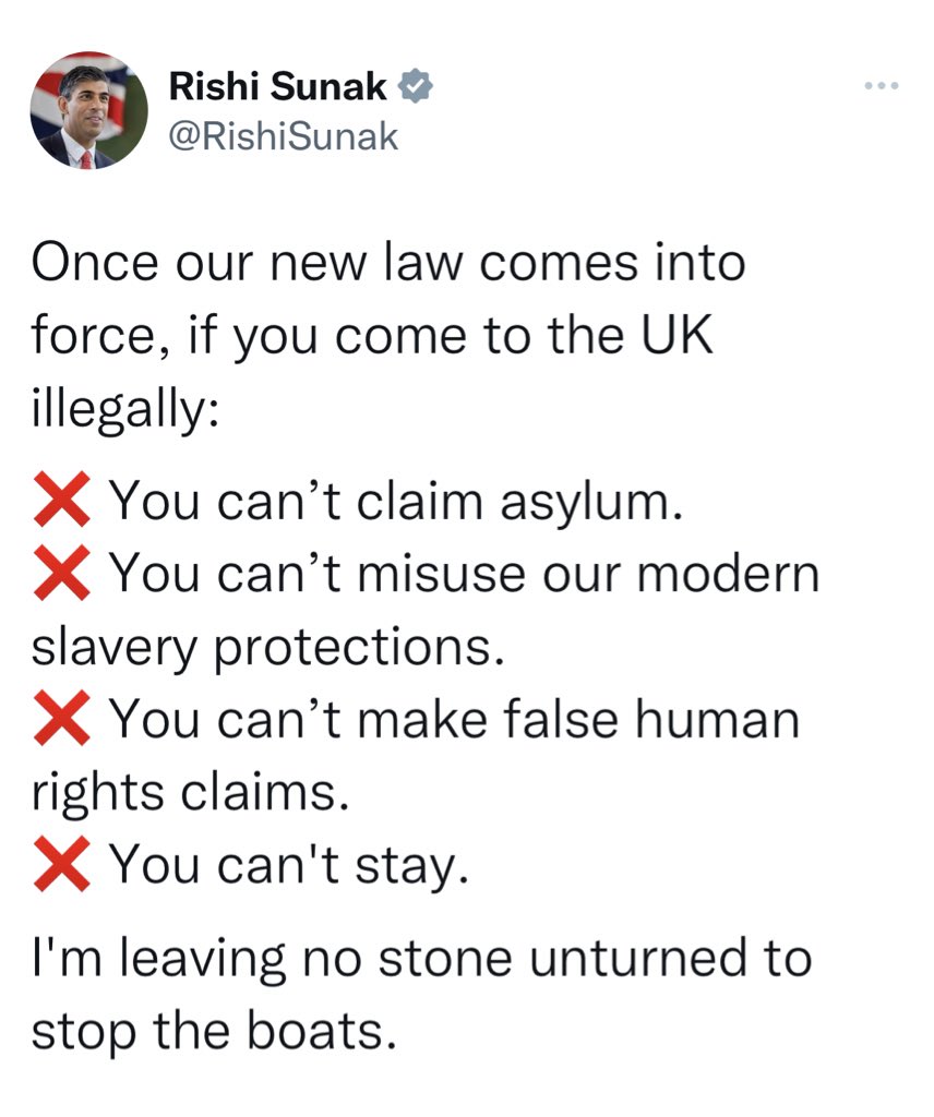 13sarahmurphy's tweet photo. You @RishiSunak are loathsome. You use your power to destroy people’s lives. Despite your privilege and protections, you choose to deny the vulnerable the most basic human rights. You defy the great humanitarian efforts of modern history with your ideological cruelty. For shame. https://t.co/W4VZo04WHM