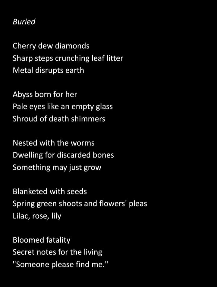 mooglekaboodle's tweet photo. Old. From late 2020, I think.
#poetry #haikuchain #haiku #vss365 #Dark #buried https://t.co/IZUzirYLFn
