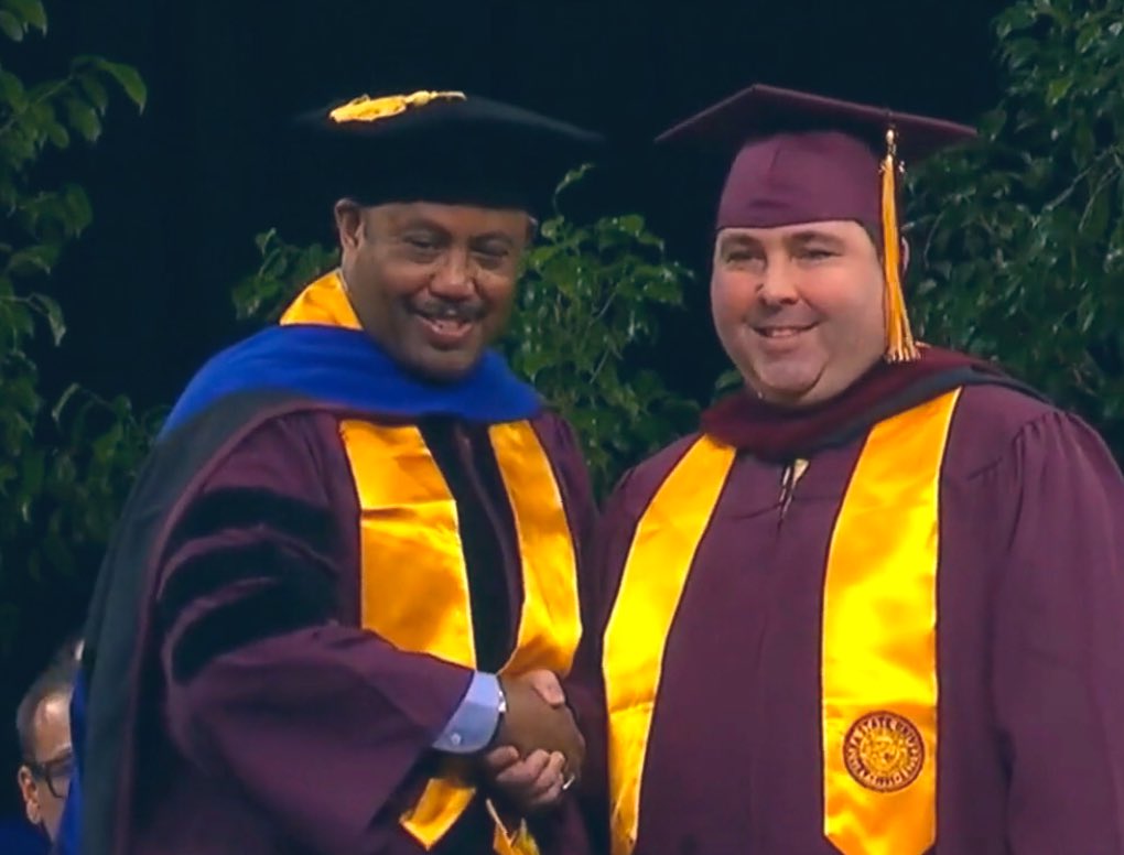 Went back for my masters after 20 years, and did it through <a href="/asuonline/">ASU Online</a> at <a href="/Cronkite_ASU/">Cronkite School</a>. So glad I did! #ForksUp 🔱