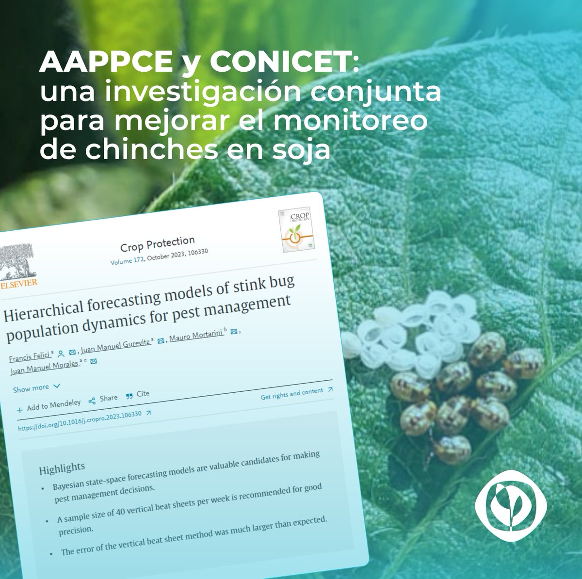 📉Un aporte científico al MIP y el uso racional de insecticidas.  

🤝Conocé los resultados de una investigación que desarrollamos junto a #CONICET donde buscamos generar una herramienta que mejore las estimaciones poblacionales de chinches en soja: bit.ly/3DoGQgg