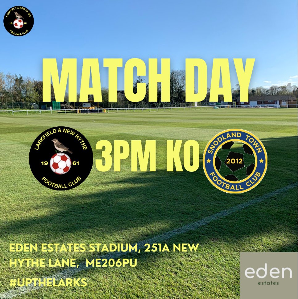 📷 Pre-season friendly 📷Saturday 22nd July 📷 3pm KO 📷 Larkfield & New Hythe v @snodlandtownfc 📷Eden Estates Stadium, 251A New Hythe Lane, Larkfield, ME20 6PU 📷Andys food factory will be serving hot food. 📷Entry Prices Applicable @EdenEstateAgent #upthelarks