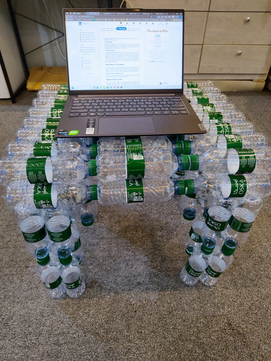 mabulhaija's tweet photo. My work table which is made of reusing an empty @OskaWater bottles https://t.co/wg0yWCjjOv