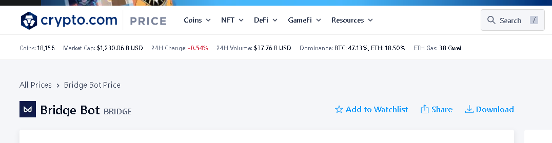 Now we are tracked on crypto.com giving more more and more eyes on us .

crypto.com/price/bridge-b…