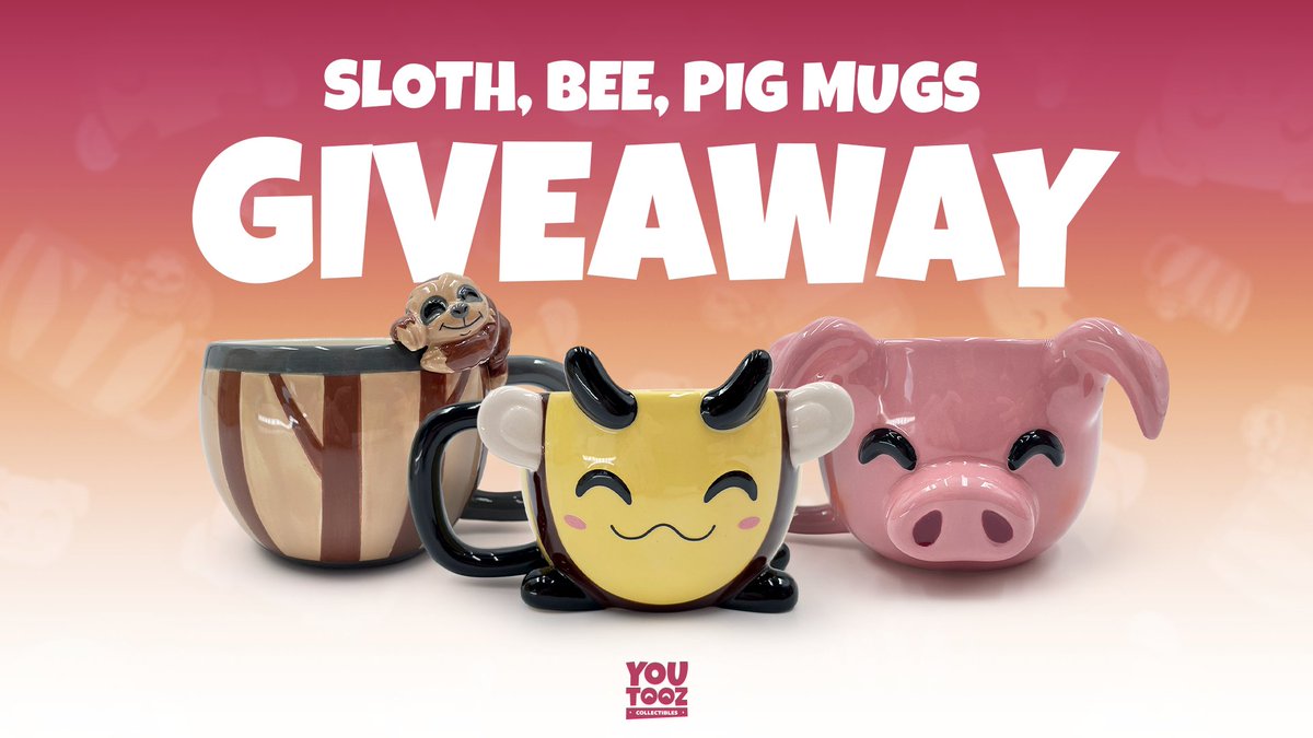 animal mug giveaway 🐽 🔁 for the bee 🐝 ❤️ for the sloth 🦥 ✍️ comment OINK OINK for the pig 🐷 5 winners for each announced tmrw!