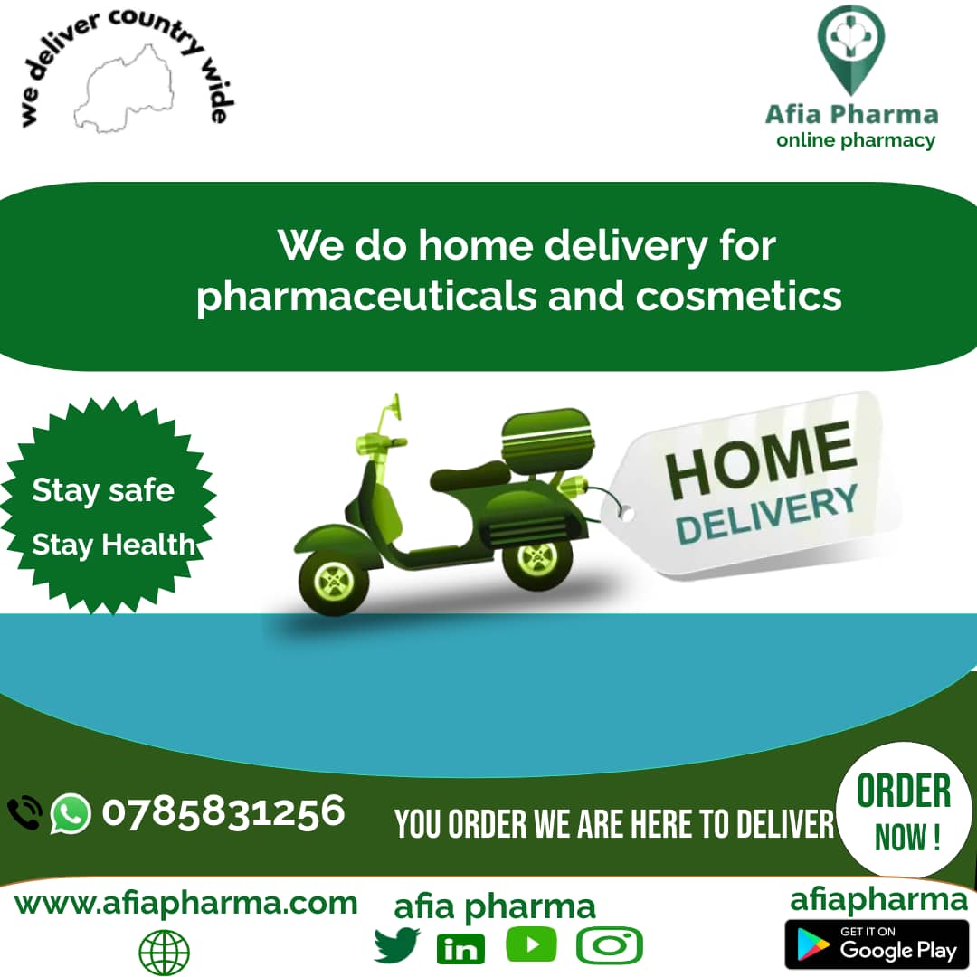 We do home delivery country wide #Rwanda #kigali  To place an order ,visit us on :afiapharma.com or call us on +250785831256 or visit us on Instagram instagram.com/afiapharma/.  Or download our play store:play.google.com/store/apps/det… #onlinepharmacyrwanda #cosmeticsrwanda