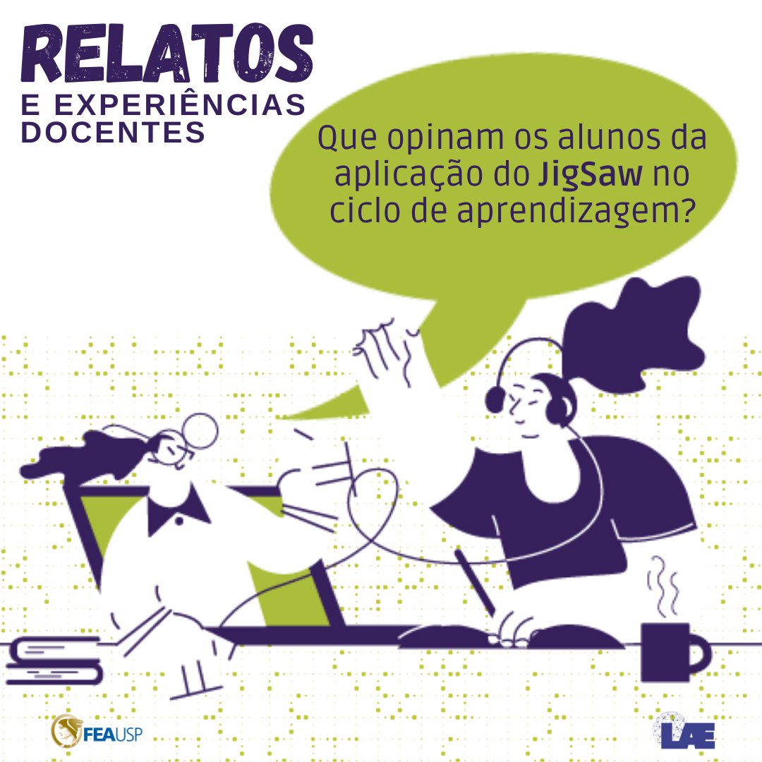 LAE_FEAUSP's tweet photo. Qual a opinião dos alunos em relação a aplicação de Jigsaw no ciclo de aprendizagem?
Confira no capítulo 16 do nosso e-book, escrito por Iara Yamamoto e Adriana Backx Noronha Viana, na pág. 157
Link: https://t.co/5UYY5DvN70 https://t.co/HEy6iNPiIH