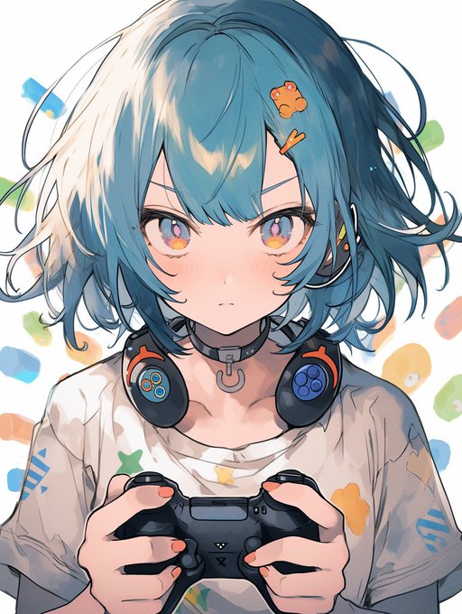 「blue hair game controller」 illustration images(Latest)