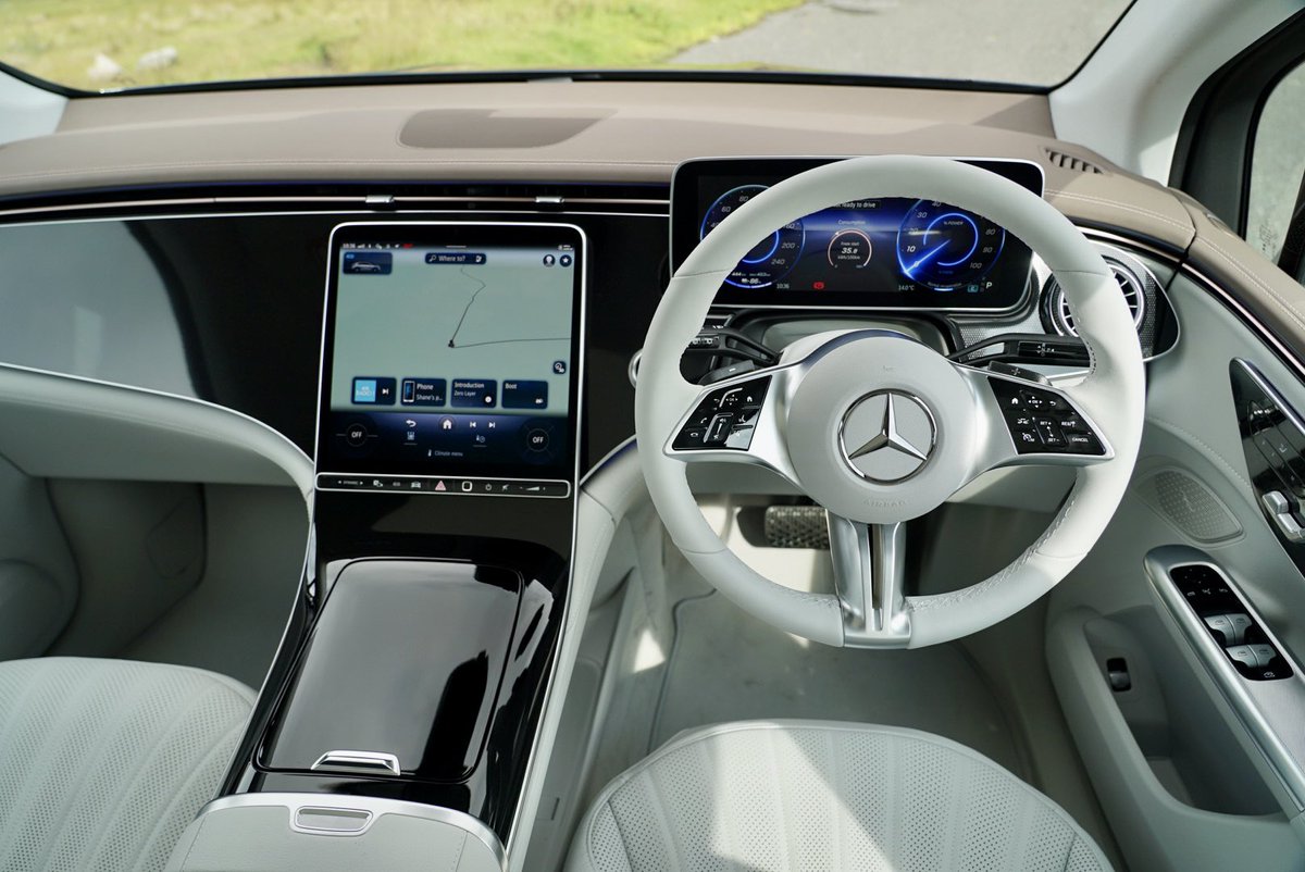 Shane_O_D's tweet photo. I’ve the new Mercedes EQE SUV on test now. It is quite possibly the quietest and most comfortable car I’ve driven this year. Thoughts? Questions? https://t.co/QvmGqWtH5A