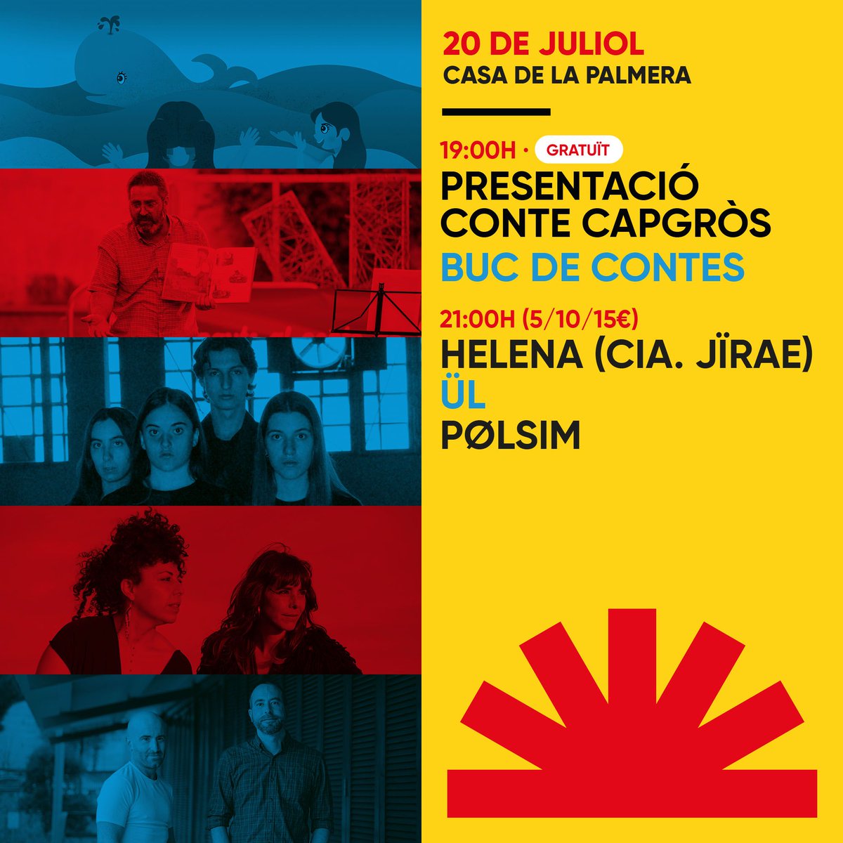 NosaltresFest's tweet photo. Avui s'estrena la 4ª edició del #NosaltresFest ♥️💙💛
🌴A partir de les 19h ens retrobem a la Casa de la Palmera de #Mataró amb:
📖 El conte de Santes de @Capgros de la mà de Buc de Contes (Gratuït)
🎶 Música i dansa amb ÜL, Pølsim i Helena (Amb entrada online i taquilla) https://t.co/hrIQpWqq3s