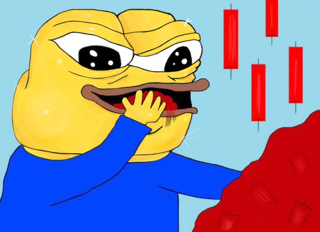Yummy yummy. Mmm. Mmm. I’m hungry. Yum. Yum. Golden Pepe to the moon. Golden Pepe to the moon.